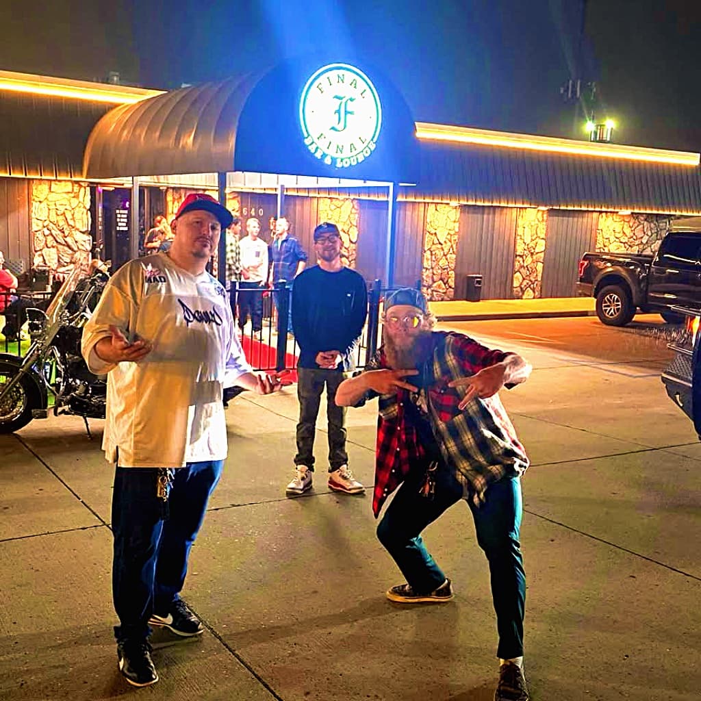 Jantzonia, Taiyamo Denku, and Anomaluz outside Final Final in Dickinson, North Dakota after a live show.
